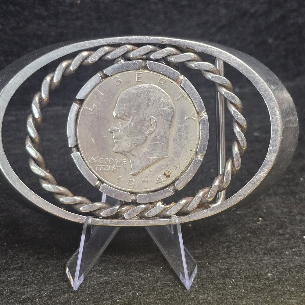 VINTAGE 1970s 1972 ONE DOLLAR COIN MONEY FASHION BELT BUCKLE